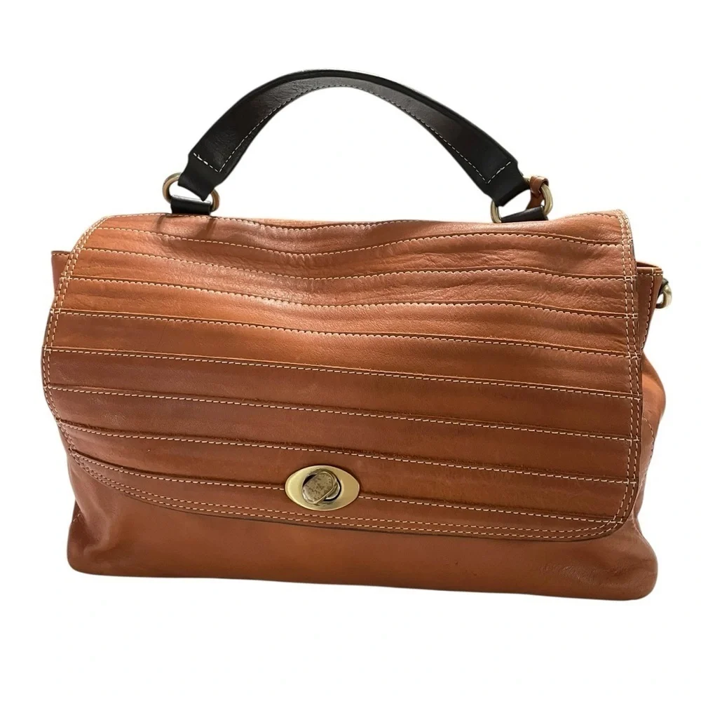 IL Duca Genuine Leather Handbag Made in Italy – Tan Brown with Black Handle